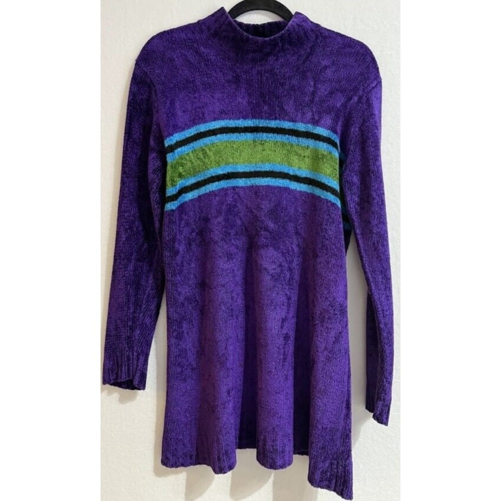 Exclusively For You Lord & Taylor Sweater Women Medium Purple Striped Crew‎ Neck